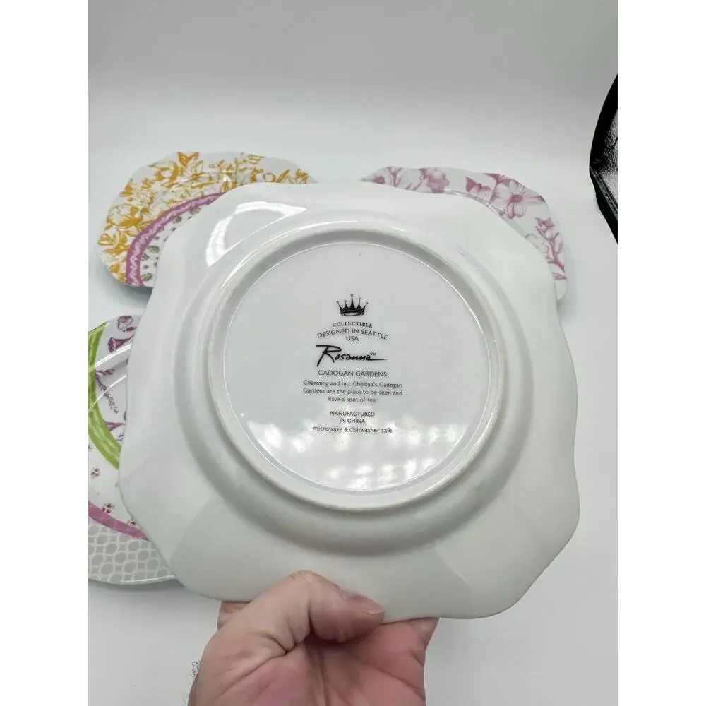 Rosanna Cadogan Gardens Salad Desert 8” Plates Set of 4 Scalloped Square Floral